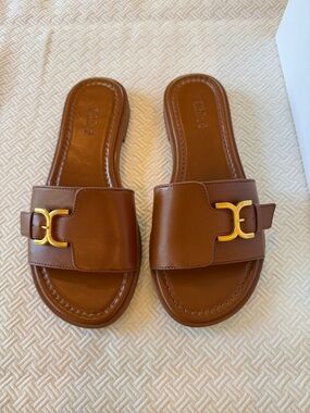 Chloe Carmelo Leather Slide Sandals with Gold Buckle sz Eu 36/6 - authentic